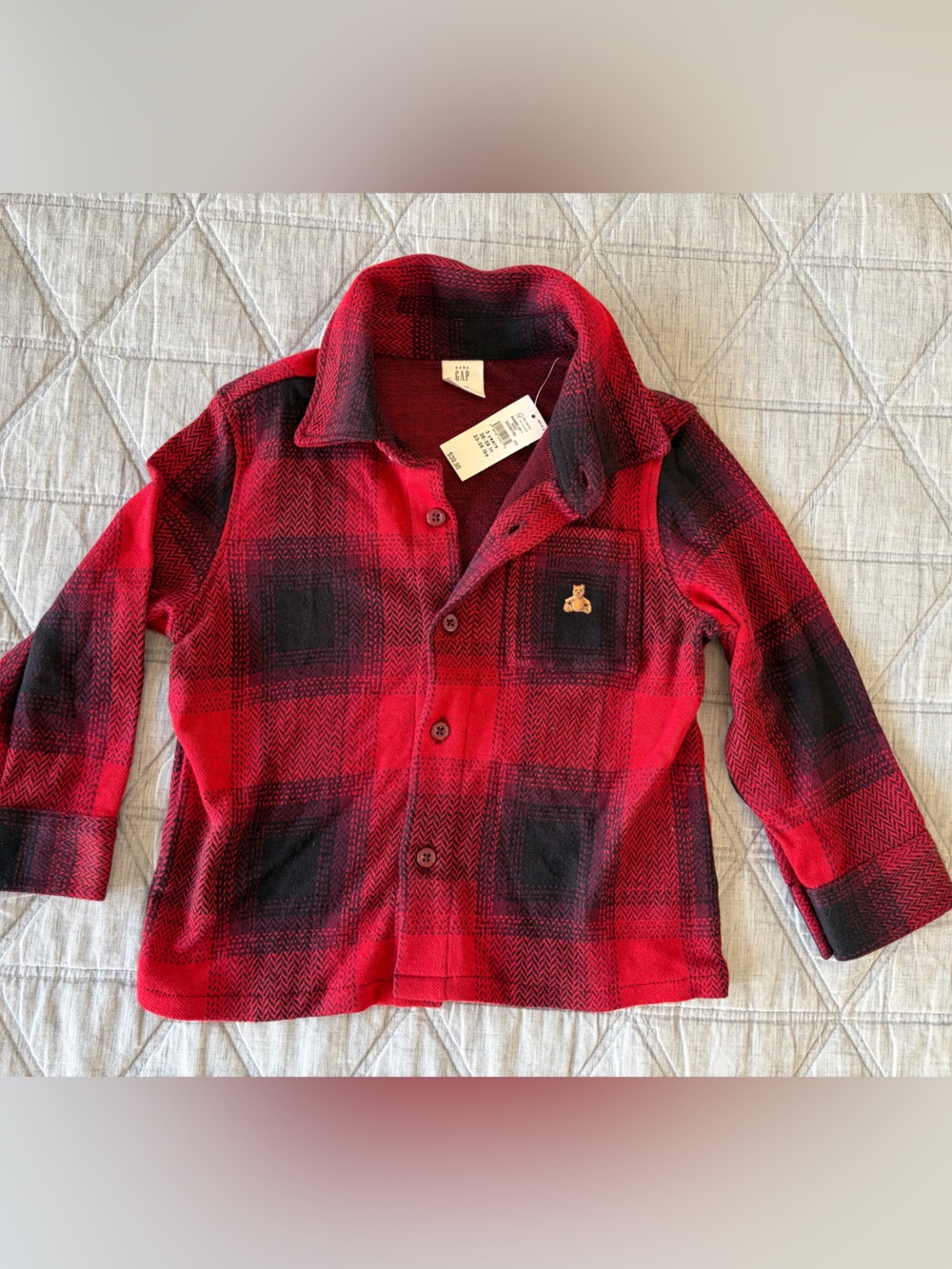 GAP Red and Black Plaid Button-Front Shirt Jacket